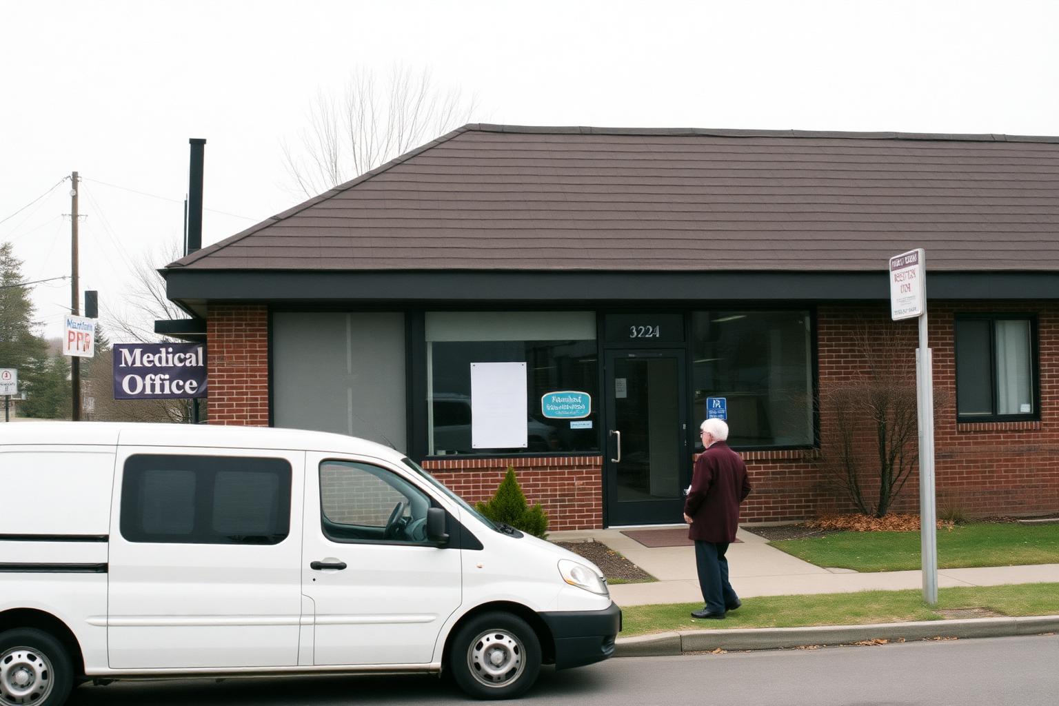 Passenger arriving for a medical appointment from a transport van