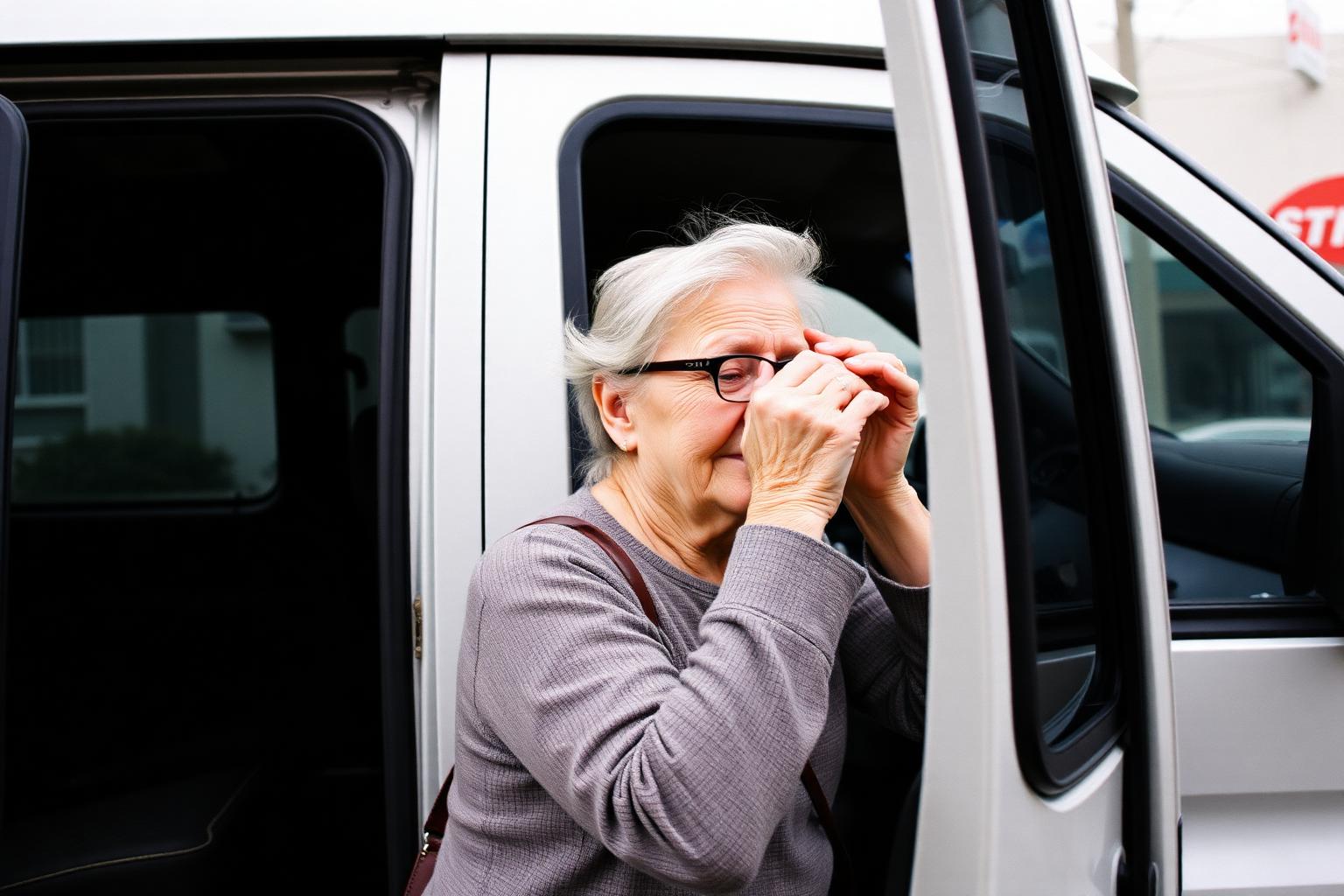 Passenger arriving for a dental appointment from a transport vehicle