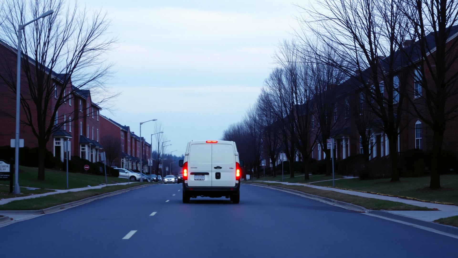 Van on a suburban Virginia road heading home after errands