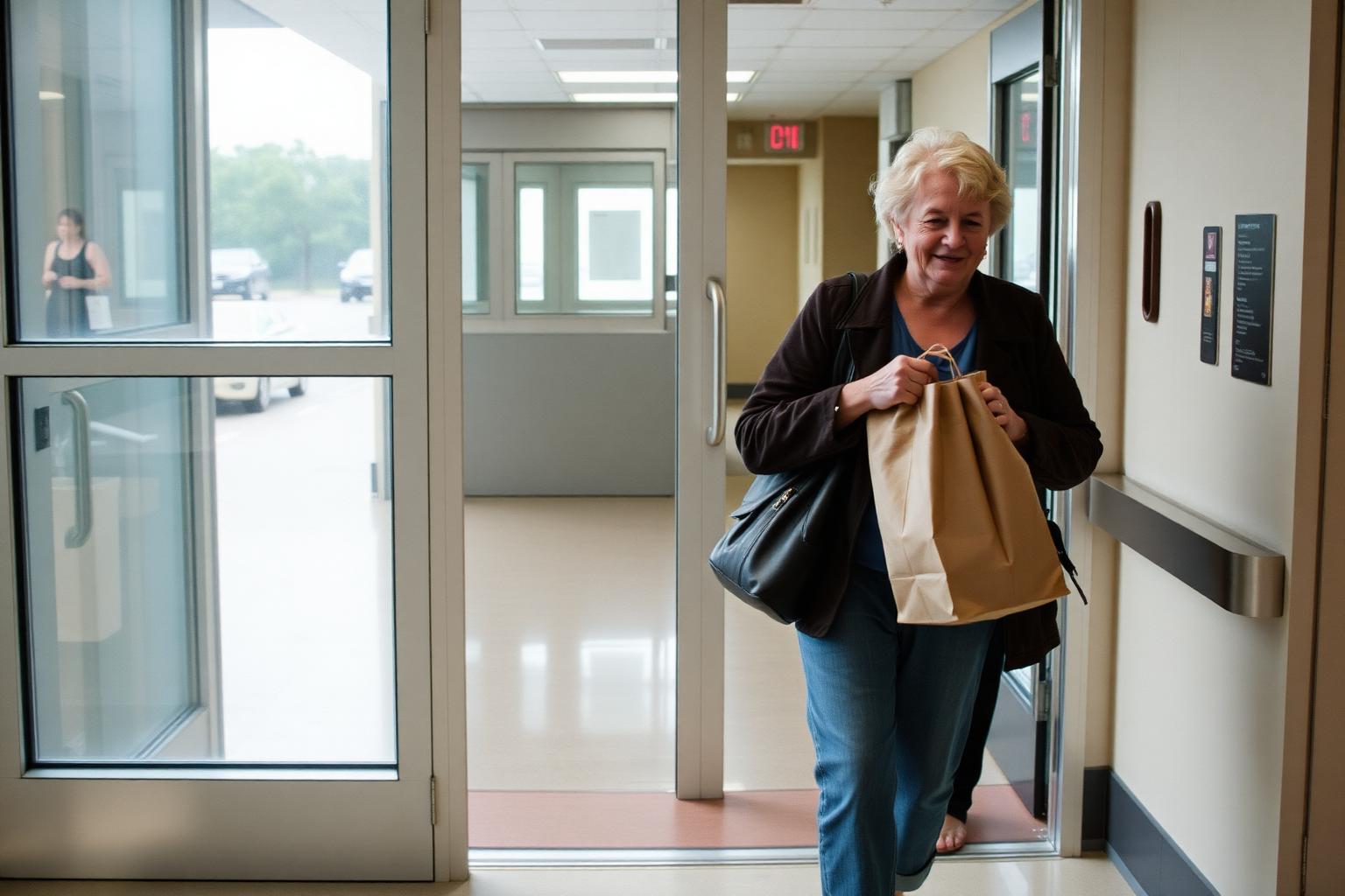 Passenger being wheeled along a walkway toward a waiting vehicle